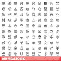 100 meal icons set, outline style vector