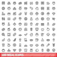 100 meal icons set, outline style vector