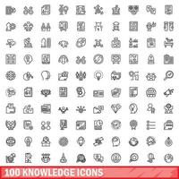 100 conjunto de iconos de conocimiento, estilo de esquema vector