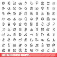 100 medicine icons set, outline style vector