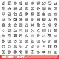 100 movie icons set, outline style vector