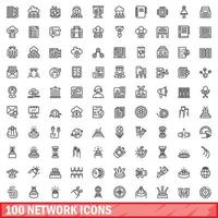 100 iconos de red establecidos, estilo de contorno vector