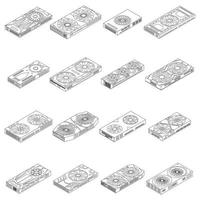 Graphics card icons set vector outline