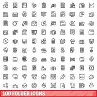 100 folder icons set, outline style vector