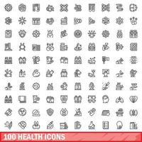 100 iconos de salud establecidos, estilo de esquema vector