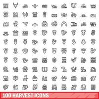 100 harvest icons set, outline style vector