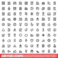 100 fuel icons set, outline style vector