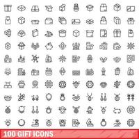 100 iconos de regalo, estilo de esquema vector