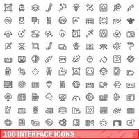 100 interface icons set, outline style vector