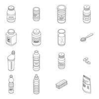 Sports nutrition icons set vector outline