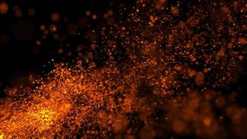 Loop orange fire particles flow on black background video