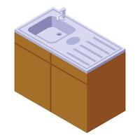 Kitchen island water tap icon isometric vector. Wood interior vector