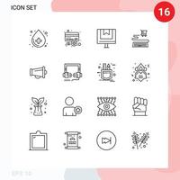 Modern Set of 16 Outlines Pictograph of megaphone online credit ecommerce e Editable Vector Design Elements