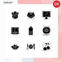 Solid Glyph Pack of 9 Universal Symbols of laptop device computer monitor pc Editable Vector Design Elements