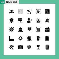 Group of 25 Modern Solid Glyphs Set for design pen joint gear creative Editable Vector Design Elements