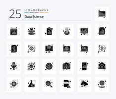 Data Science 25 Solid Glyph icon pack including code. filter. server. conversion. science vector