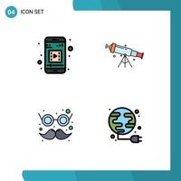 Modern Set of 4 Filledline Flat Colors and symbols such as mobile app carnival telescope view moustache Editable Vector Design Elements