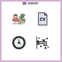 Editable Vector Line Pack of 4 Simple Filledline Flat Colors of salary call shopping education contact Editable Vector Design Elements