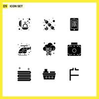 Mobile Interface Solid Glyph Set of 9 Pictograms of cloud helicopter mobile fast elearning Editable Vector Design Elements