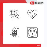 4 Thematic Vector Filledline Flat Colors and Editable Symbols of globe ramadan heart favorite festival Editable Vector Design Elements