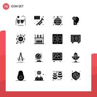 Universal Icon Symbols Group of 16 Modern Solid Glyphs of mind head trumpet business lamp Editable Vector Design Elements