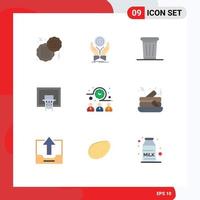 Pictogram Set of 9 Simple Flat Colors of meeting pole environment court basket Editable Vector Design Elements