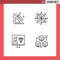 4 Universal Line Signs Symbols of education coding pencil crowdsourcing development Editable Vector Design Elements