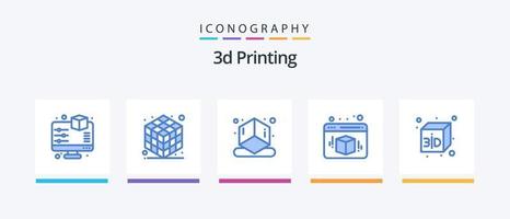 Paquete de 5 íconos azules de impresión 3d que incluye 3d. cubo. capa. caja. forma. diseño de iconos creativos vector