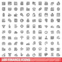 100 finance icons set, outline style vector