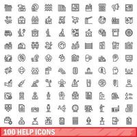 100 help icons set, outline style vector