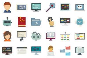 Programming for children icons set, flat style vector