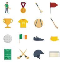 Hurling icons set, flat style vector