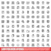 100 folder icons set, outline style vector