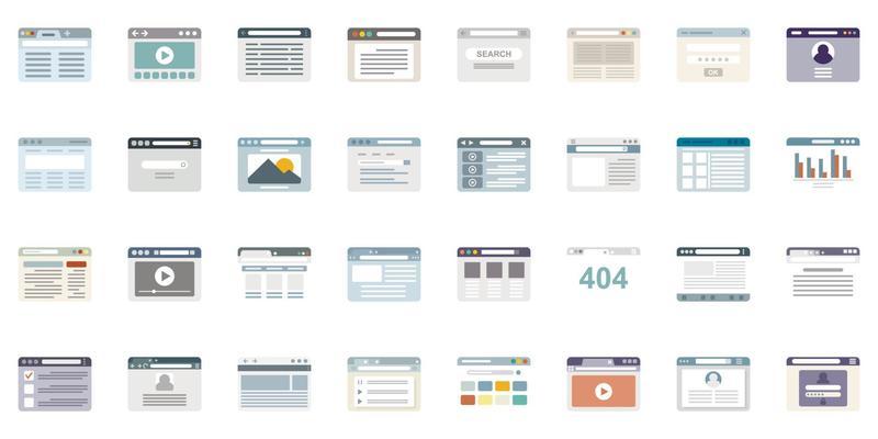 Browser icons set flat vector. Computer window