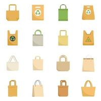 conjunto de iconos de bolsa ecológica, estilo plano vector
