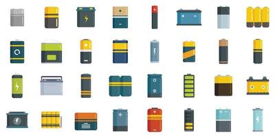 Battery icons set flat vector. Lithium cell vector