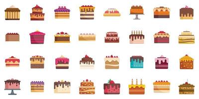 Cake icons set flat vector. Cream dessert vector