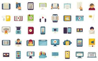 Online training icons set flat vector. Distance course vector