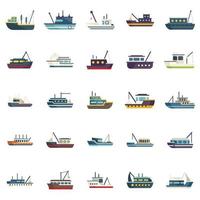 Fishing boat icons set flat vector. Cargo marine vector