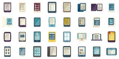 E-book application icons set flat vector. Book reader vector