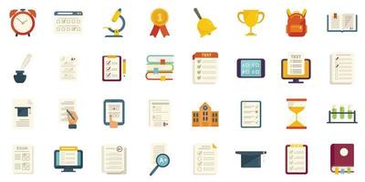 School test icons set flat vector. Online learn vector