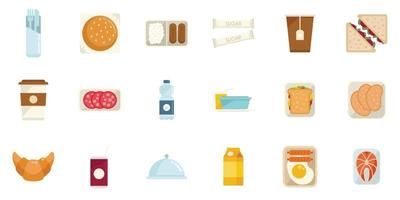 Airline food icons set flat vector. Inflight meal vector