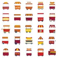 Hot dog cart icons set flat vector. Business food vector