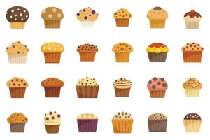 Muffin icons set flat vector. Bakery cake vector