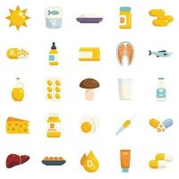 Vitamin D icons set flat vector. Medical supplement vector