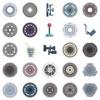 Clutch icons set flat vector. Machine engine vector