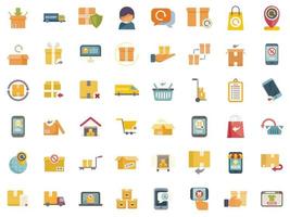 Return of goods icons set flat vector. Agreement certificate vector