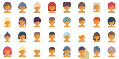 Wig icons set flat vector. Curly girl vector