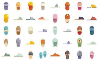 Home slippers icons set flat vector. Boot accessory vector