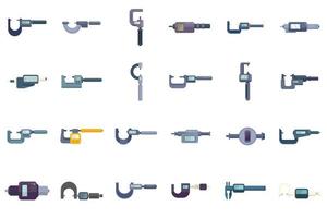 Digital micrometer icons set flat vector. Caliper ruler vector